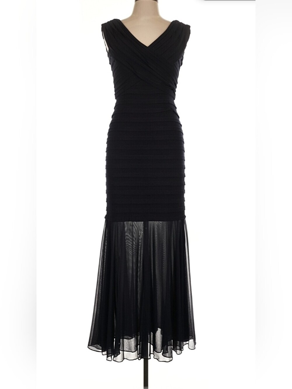 Xscape Black Sleeveless Mesh-Hem Evening Gown